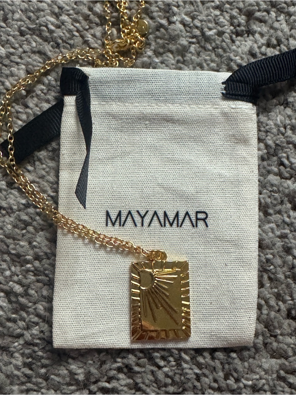 New- Mayamar Gold Sunburst Rectangular Pendant Necklace